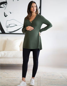 Khaki Ribbed Maternity & Nursing Top