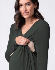 Khaki Ribbed Maternity & Nursing Top