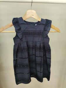 Navy Blue Cotton Broderie Baby Dress