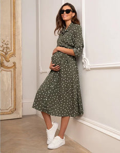 Seraphine Khaki Polka Dot Maternity & Nursing Shirt Dress