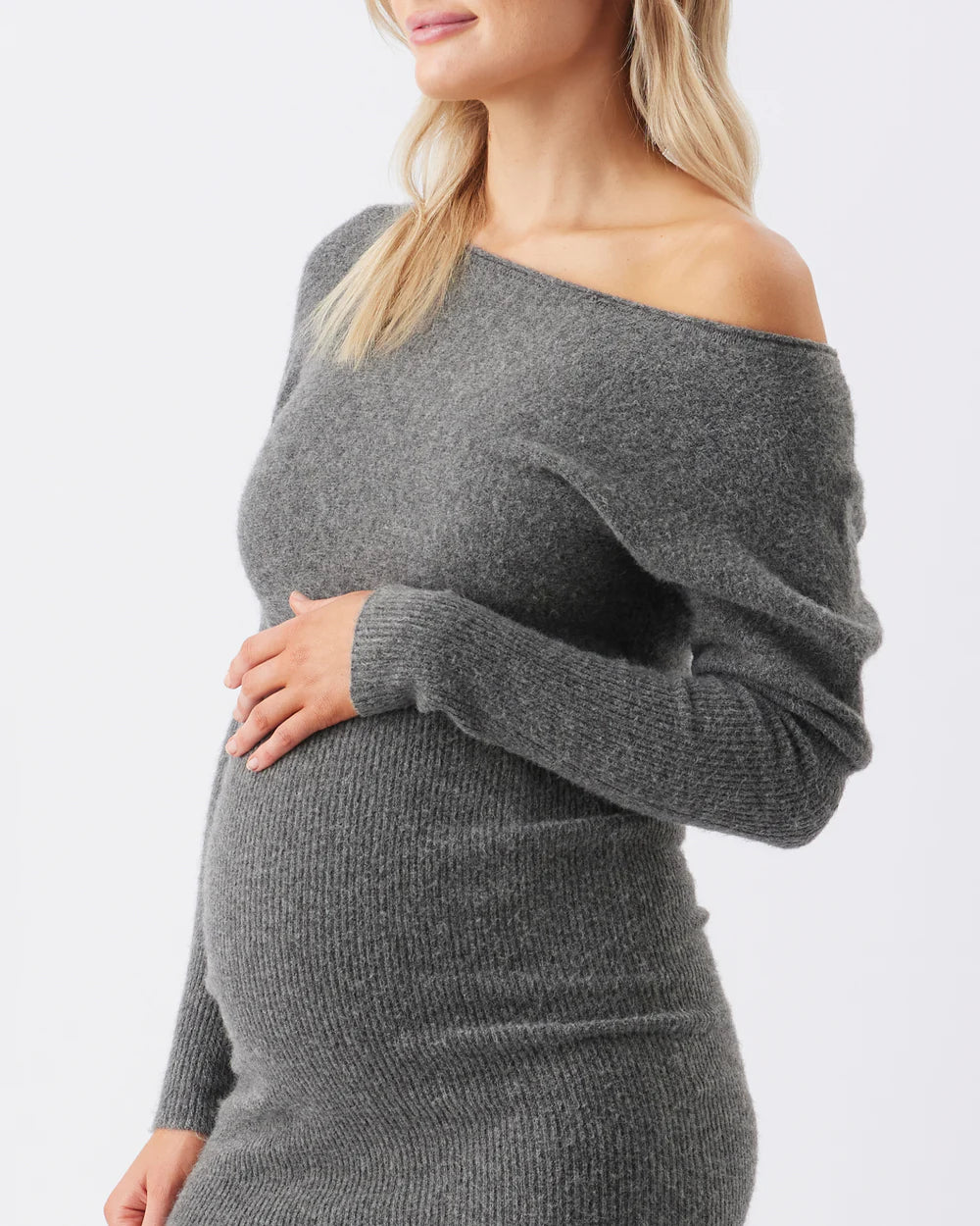 Off Shoulder Knit Dress - Charcoal Marle