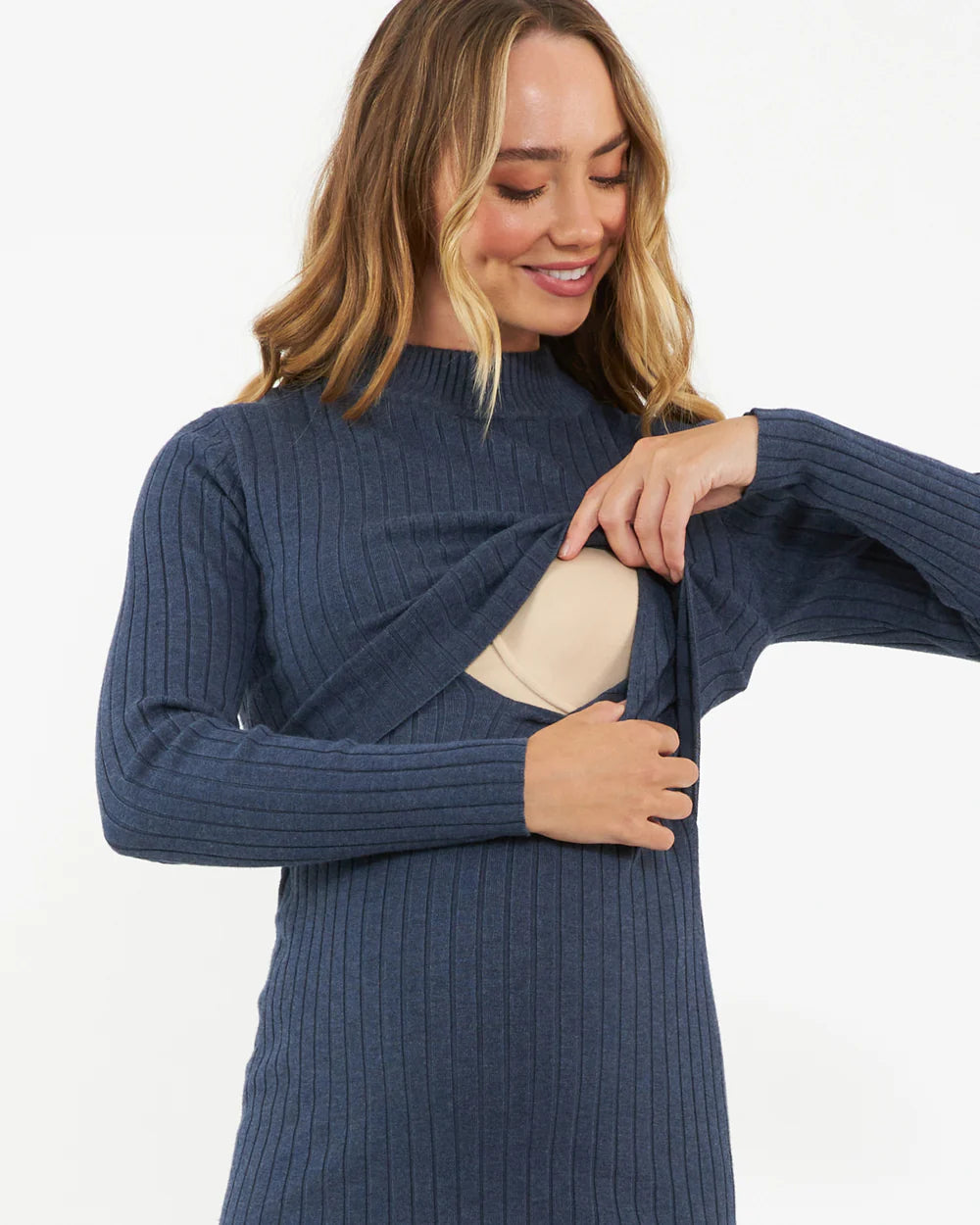Nella Rib Nursing Knit Dress Denim Marle