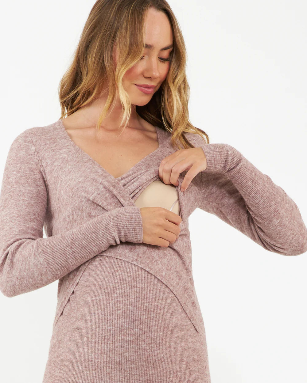 Nursing Knit Dress Pink Marle