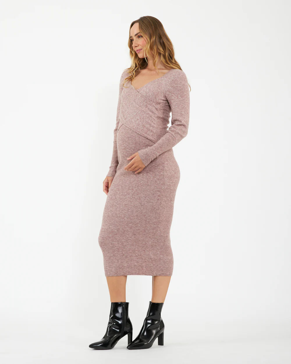 Nursing Knit Dress Pink Marle