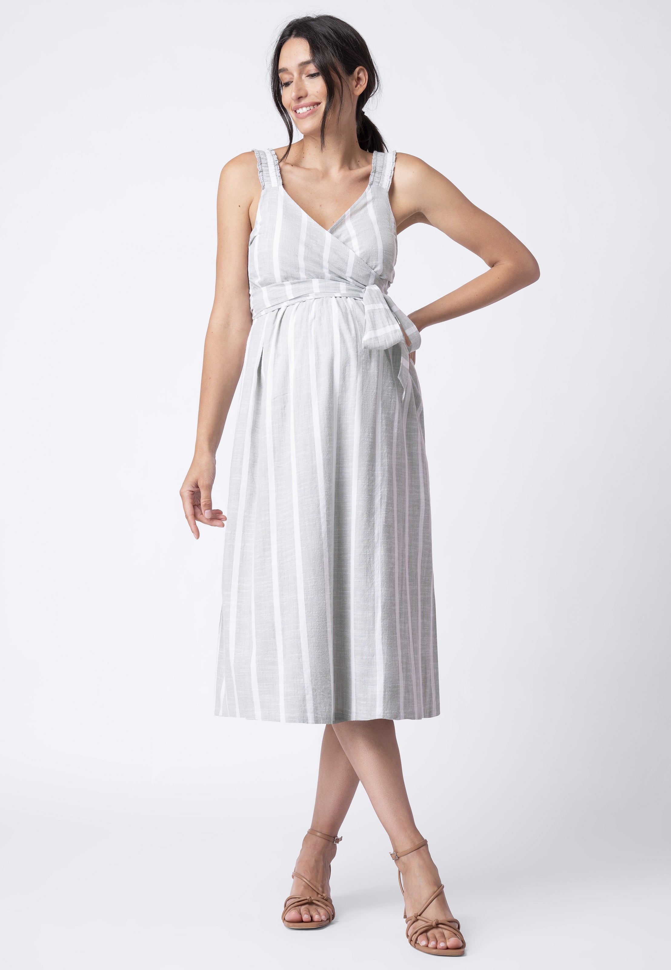 Sage Striped Cotton Maternity & Nursing Wrap Dress – The Boutique Affair  Maternity