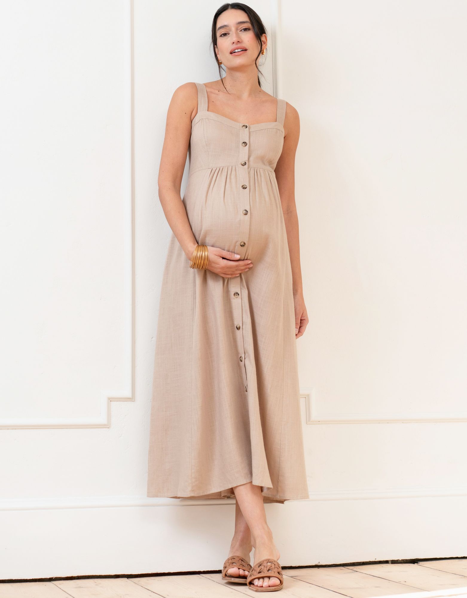 Seraphine Linen-Blend Button-Front Midi Dress