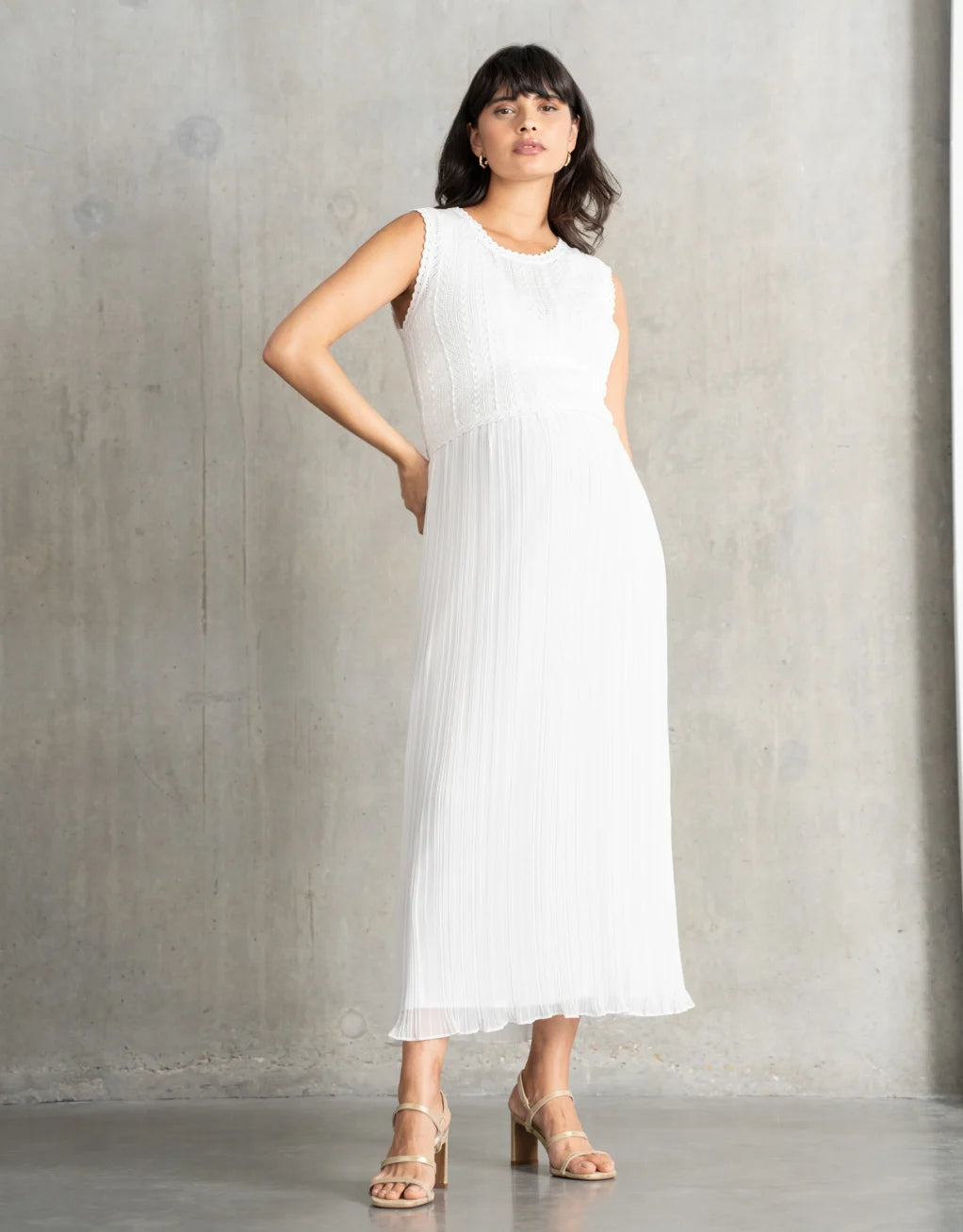 Pointelle Knit Maternity & Nursing Top With Pleat Skirt