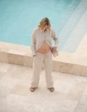 Wide-Leg Linen-Blend Under Bump Maternity Trousers
