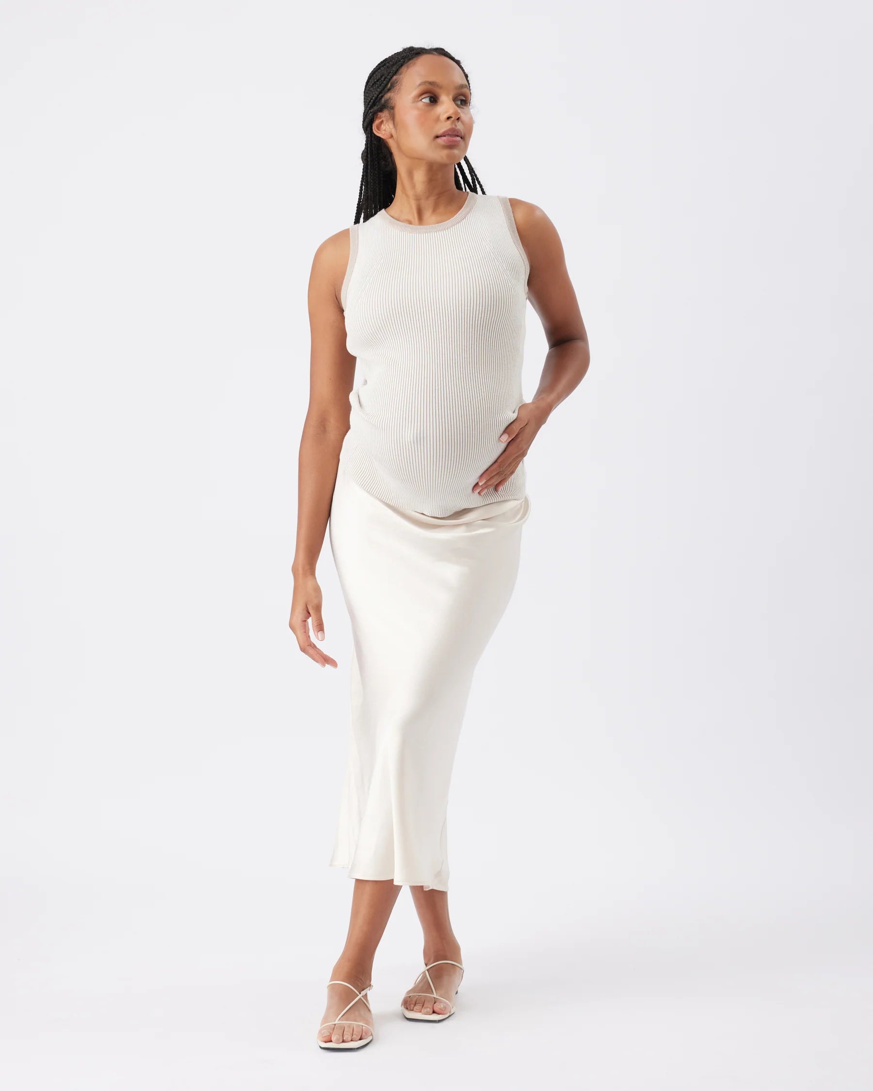 Crystal Satin Skirt Oyster