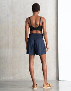 Navy Blue Maternity Shirred Waist Shorts