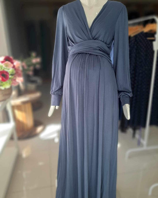 Slate Blue Maternity & Nursing Maxi Dress