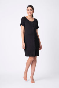 Black Button-Down Maternity Nighties – Twin Pack