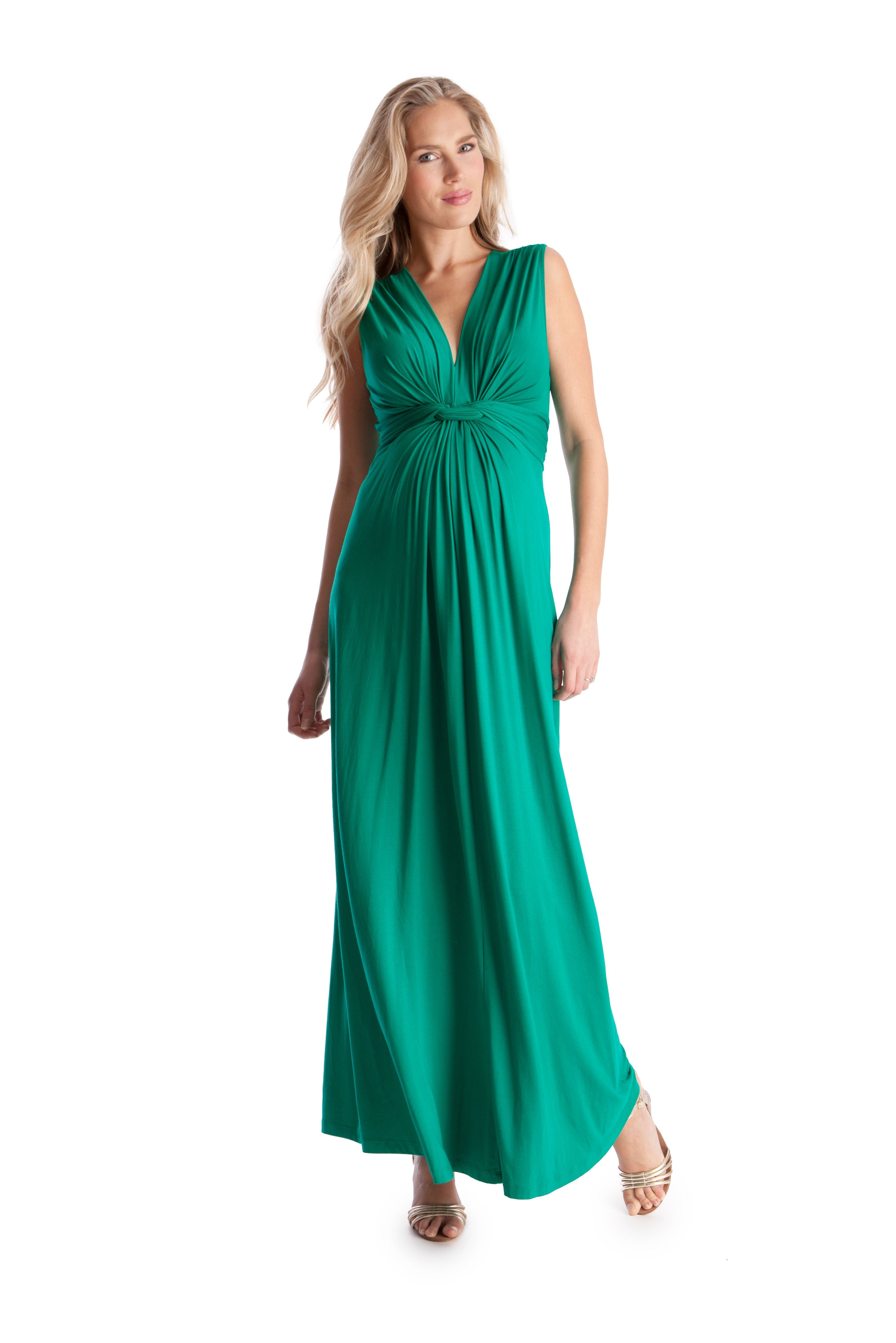 Emerald Knot Front Maternity Maxi Dress