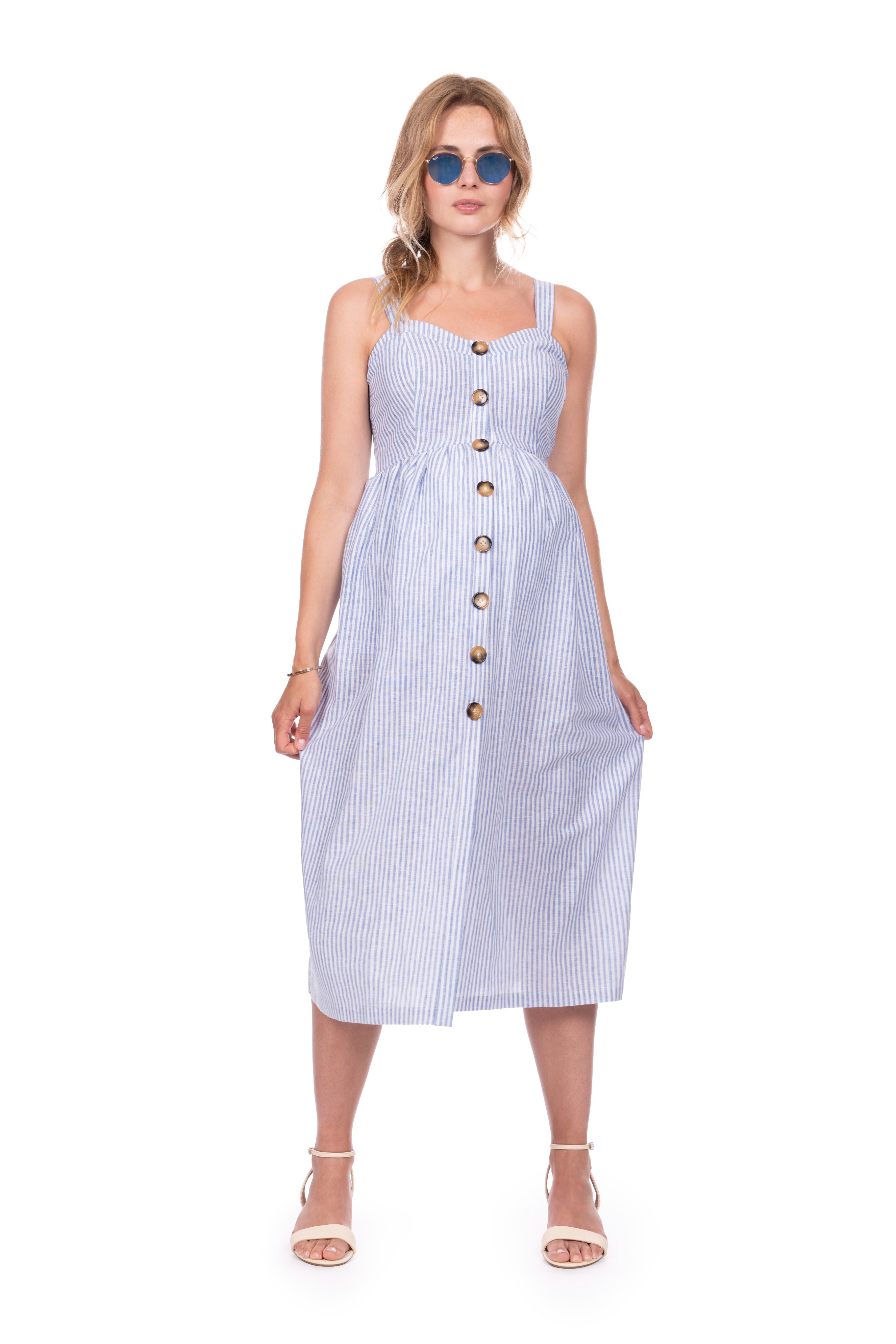 Linen & Cotton Midi Maternity & Nursing Dress